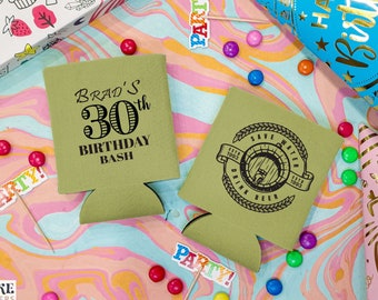 30th Birthday Bash - 30th birthday can cooler, 30th party favor, personalized birthday can cooler