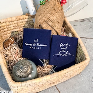 We Tied The Knot - Personalized Wedding Can Coolers, Wedding Beer Holder, Wedding Favor, Beverage Insulator