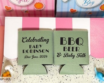 BBQ, bier en babypraat - schattige babyshowerkoeler, gunsten voor gasten, babyshowerverrassing, blikjeshouder