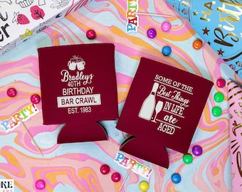 Felices celebraciones de cumpleaños número 40: enfriador de latas de cumpleaños número 40, favor de fiesta número 40, decoración de cumpleaños número 40, enfriador de latas personalizado