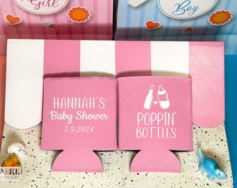 Botellas Poppin - Enfriadores de latas para baby shower, refrigeradores personalizados divertidos, bebé próximamente, soporte para bebidas, favores para invitados