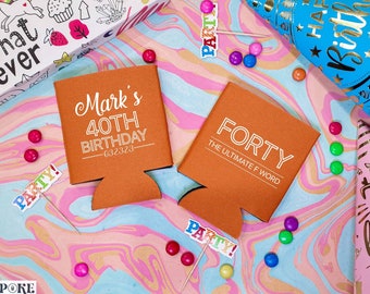 Cuarenta La última palabra F - Enfriadores de latas de cumpleaños número 40, Favor de cumpleaños número 40, Fiesta de cumpleaños número 40, Enfriadores de latas personalizados