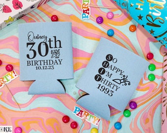 So Happy I’m Thirty - 30th Birthday Can Coolers, 30th Birthday Party, 30th Birthday Favors, 30th Birthday, Beer Holder