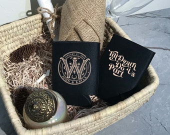 Till Death Do Us Apart - Custom Wedding Can Coolers, Monogram Can Coolers, Wedding Favors, Beer Cozy