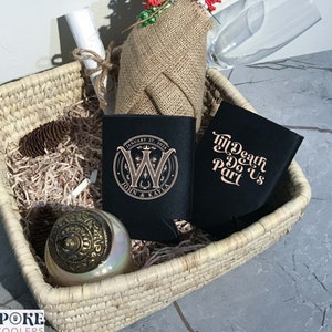 Till Death Do Us Apart - Custom Wedding Can Coolers, Monogram Can Coolers, Wedding Favors, Beer Cozy