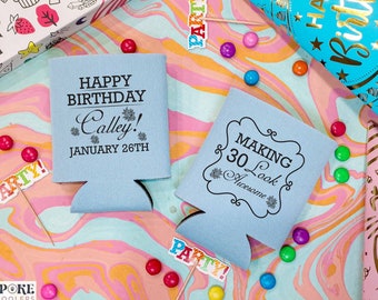 Making 30 Look Awesome - 30th Birthday Can Coolers, 30th Birthday, 30th Party Favor, Personalized Can Cooler, Beer Holder