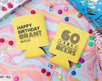 60 Years & Countless Beers - 60th Birthday Can Coolers, 60th Birthday, 60th Birthday Party Favors, Beer Insulator, Can Holder