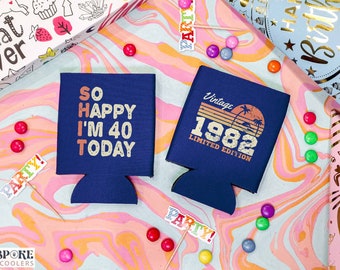 Edición limitada - Enfriador de latas para 40 cumpleaños, recuerdo de fiesta de 40 años, recuerdos vintage, enfriador de latas para 40 años