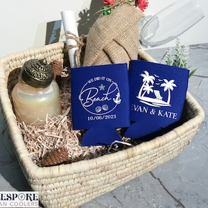 We Did It On Beach - Wedding Can Cooler, Beach Wedding, Wedding Favor, Beer Can Cooler