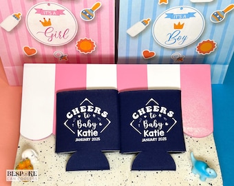 Saludos al bebé: enfriador de latas personalizado para baby shower, obsequio para baby shower, regalo para baby shower, bienvenida al bebé, soporte para bebidas