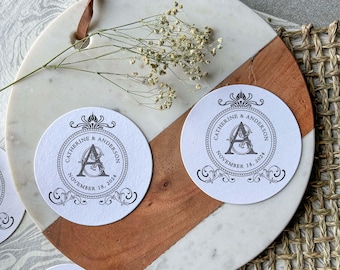 Posavasos con monograma personalizados: posavasos para bodas, monogramas para bodas, decoración de mesas para bodas, posavasos para bebidas
