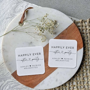 Felices para siempre: posavasos de boda personalizados, posavasos personalizados, posavasos cuadrados, posavasos redondos, regalos de boda
