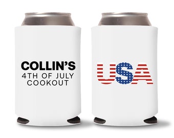 4th of July Can Coolers - Cookout Coolies, BBQ Party, Backyard BBQ, Happy 4th July, Can Coolers, USA Can Coolers