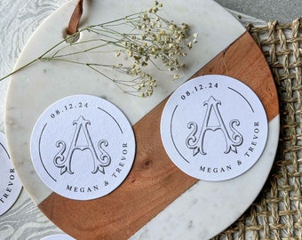 Posavasos con monograma: posavasos para boda, monograma personalizado, recuerdo de boda, adorno de mesa, regalo de boda