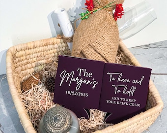 To Have and To Hold - Customizable Wedding Can Coolers, Personalized Favors, Wedding Table Decor, Beer Holder, Beverage Insulator
