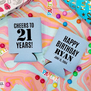 Cheers to 21 Years! - 21st Birthday Can Coolers, Personalized Beer Holders, Birthday Party Favors, 21st Birthday, Custom Coolers