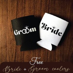 Wedding Can Coolers - Bride and Groom