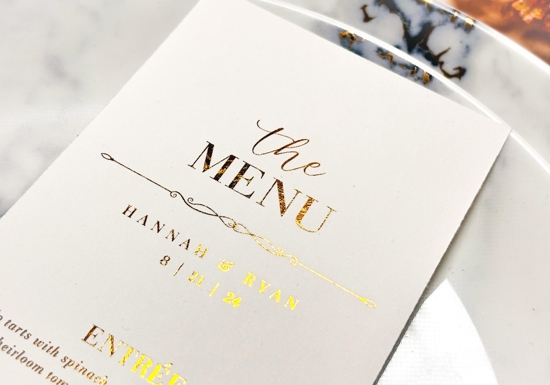 White Personalised Menu - Gold Foil Menu, Wedding Favor, Custom Wedding ...