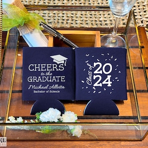Cheers To The Grads - Graduation Can Cooler Personalized, 2024 Grads, Graduation Coolers, Beer Holder, Grad Surprise
