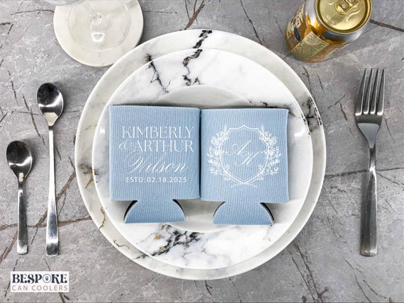 Personalized Monogram Coolers - Wedding Can Coolers, Wedding Table Decor, Favors For Guests, Beer Hugger, Wedding Beer Coolers