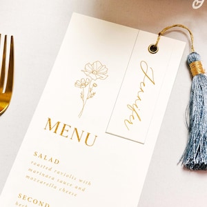 Menu Floral Gold - Spersonalizowane menu papierowe, spersonalizowane menu dla gości, spersonalizowane menu weselne, menu papierowe, menu ze złotą folią