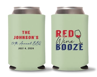 Red Wine Booze - 4th of July Cozies, BBQ Party Celebrations, Party Favor, Independence Day, Personalized Favors