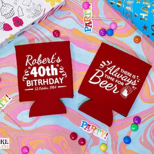 Feestkoelers 40e verjaardag - blikjeskoelers 40e verjaardag, 40e verjaardag gunsten, aangepaste blikjeskoelers, bierkoelers verjaardag, bierknuffels