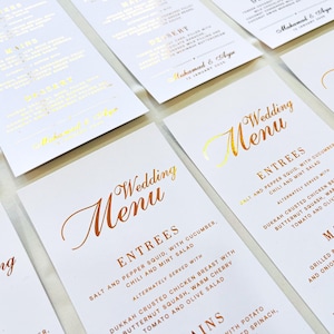 Personalizowane Złote Menu Weselne - Menu dla Gości, Menu Weselne Papierowe, Menu Drukowane Folią, Luksusowe Menu, Upominek Weselny, Dekoracja Stołu Weselnego