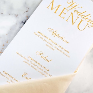 Menu Białe i Złote - Spersonalizowane Menu Weselne, Złote Menu, Spersonalizowane Menu Dla Gości, Upominki Weselne, Dekoracje Stołów Weselnych