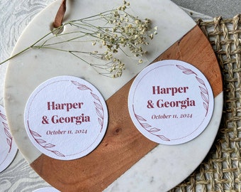 Couple Wedding Coasters - Custom Initials, Unique Wedding Favors, Disposable Coasters, Beer Mats, Beer Covers, Pulp Board Coasters