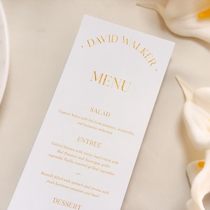 Złote Menu Weselne Spersonalizowane - Papierowe Menu Weselne, Menu Drukowane Folią, Upominek Weselny, Dekoracja Stołu, Luksusowe Menu