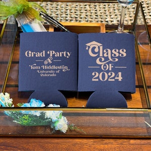 Grad Party Class of 2024 - Personalized Graduation Can Coolers, Graduation Party Favors, Custom Graduate Gift, Beverage Holder