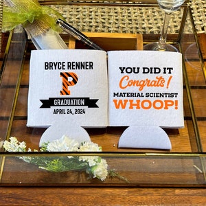 Congrats Grads - Personalized Graduation Can Coolers, Graduation Day, Grad Party Favors, High School/University Logo Illustration