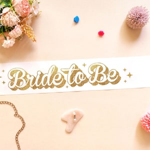Bridesmaid Sash, Pink Satin Sash, Hen Night Sash, Bride To Be, Maid of Honor Sash, Bachelorette Sash, White and Gold Sash