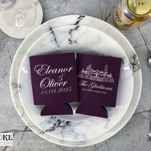 Venue Illustration Personalized - Wedding Can Coolers, Personalized Venue, Wedding Favors, Wedding Beer Coolers, Table Decor