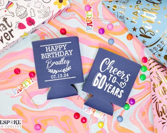Cheers To 60 Years - Birthday Can Coolers, Birthday Favors, Birthday Decor, 60th Birthday Favor, Beer Can Holder