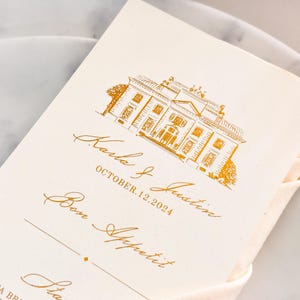 Local para casamento no menu - Menu de folha de ouro, menu de papel, menu de casamento personalizado, lembrancinhas personalizadas, menu para convidados