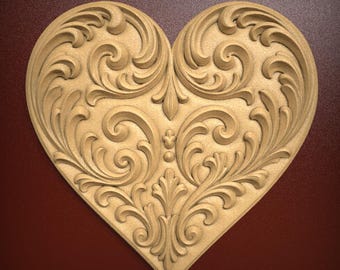 Panel de relieve con corazón floral ornamentado victoriano intrincado, decoración de pared, regalo, archivo STL en relieve 3D para tallado con fresadora CNC o impresión con resina 3D.