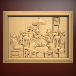 Dogs Playing Poker wall art, STL Relief file for CNC router carving, engraving