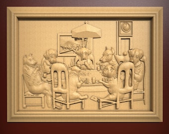 Dogs Playing Poker wall art, STL Relief file for CNC router carving, engraving