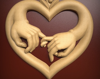 Holding Hands In Love Wall Art, 3D STL Relief file for CNC router carving, engraving