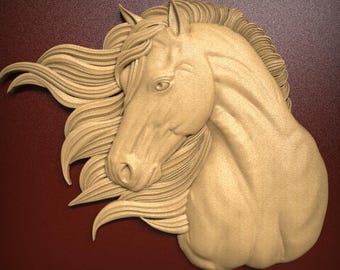 Dynamic Majestic Horse Head Relief with Flowing Mane Sculpture 3D Relief STL File for CNC Router Carving or 3D Resin Printing