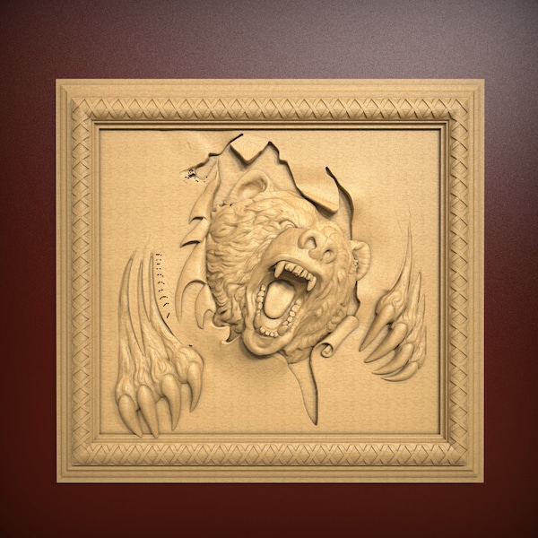 Bear attack, STL Relief file for CNC router carving, engraving