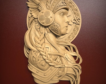 Viking Shield Maiden / Valkyrie 3D Relief STL File for CNC Router or 3D Printing | CNC router file | relief