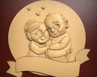 Sentimental Elderly Couple Embrace 3D Relief STL File for CNC Router Carving or 3D Resin Printing - Love & Anniversary Gift