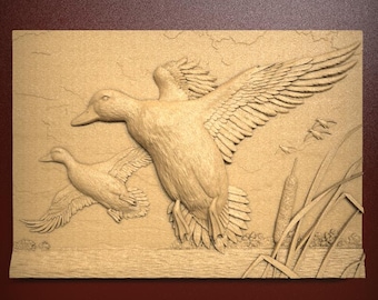 Majestic Flying Ducks 3D Relief STL File for CNC Router Carving or 3D Resin Printing - Wildlife Art for CNC Woodworking Projects