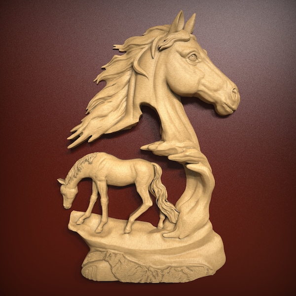 Horse, STL Relief file for CNC router carving, engraving