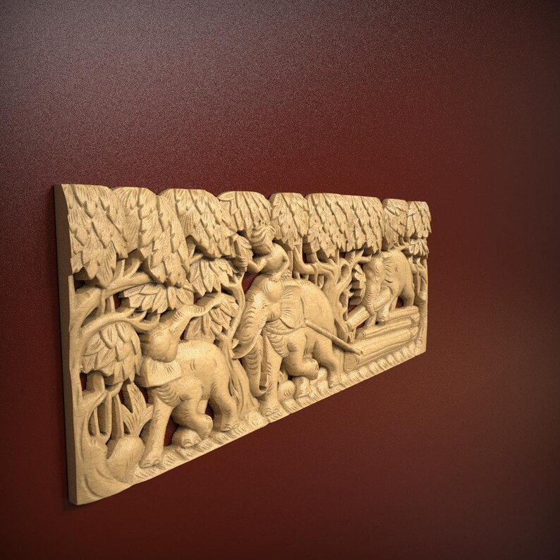 Elephants in Jungle Scene 3D Relief STL File for CNC Router or 3D ...