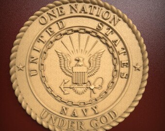 Detailed Patriotic US Navy, One Nation Under God Military Emblem 3D Relief STL File for CNC Router Carving or 3D Resin Printing
