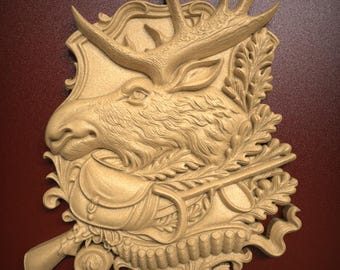 Carabine de chasse Grand Moose Head & Relief 3D fichier STL en relief pour routeur CNC ou impression 3D en résine - décor Wildlife Lodge